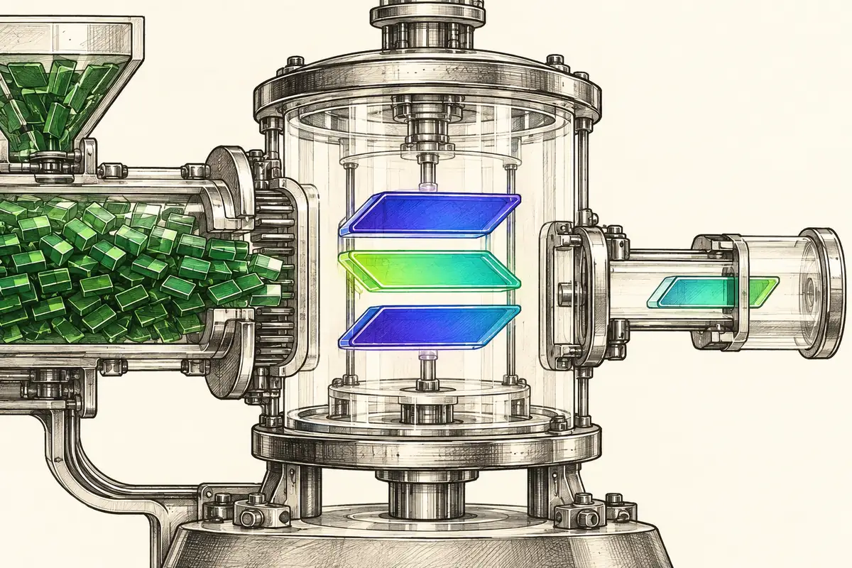A Solana emblem inside a trading mechanism with a separate outward channel, distinguishing futures execution from the route used to withdraw assets.