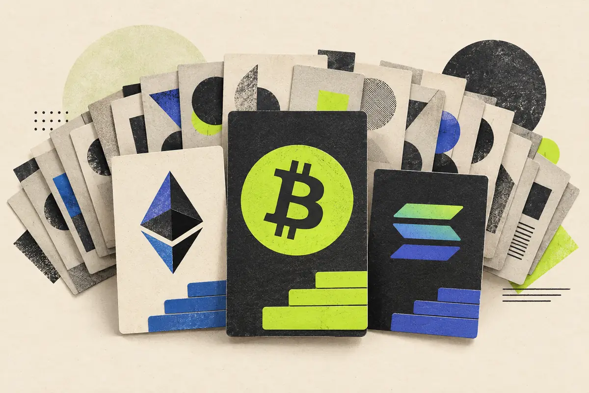 Bitcoin, Ethereum and Solana futures cards with unequal limit steps among a larger catalogue.