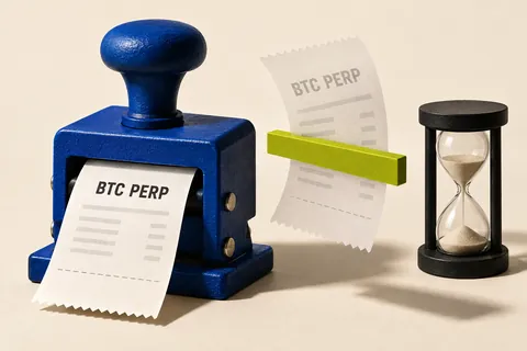 A second BTC perpetual order receipt blocked beside a pending order and hourglass