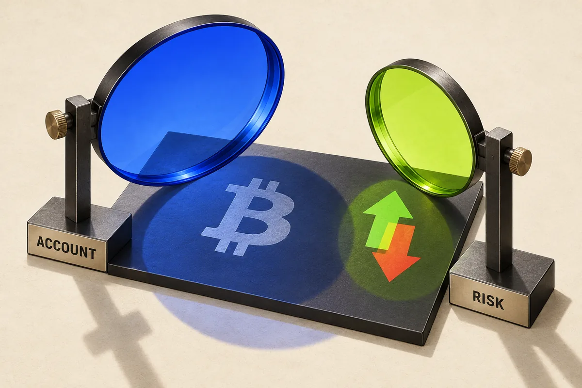 Account and risk lenses separate the grouping of balances from the assessment of opposing crypto positions