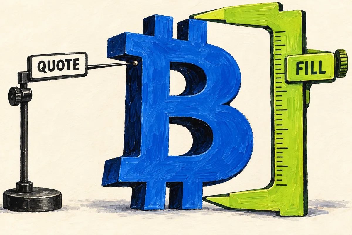 A narrow quote pointer and broad fill caliper measure the same Bitcoin symbol
