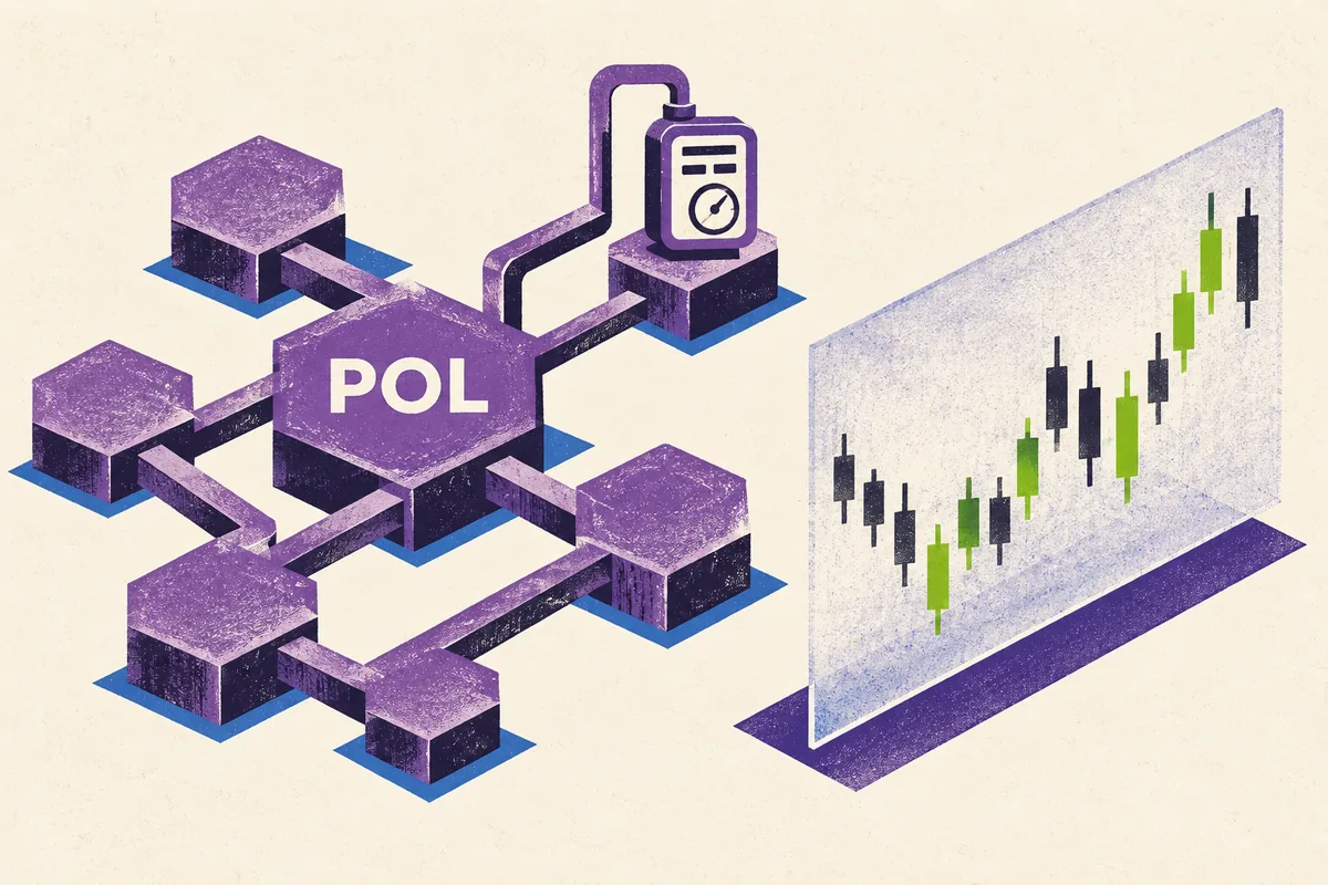 Purple Polygon network model with a gas meter separated from a translucent panel of market candles.