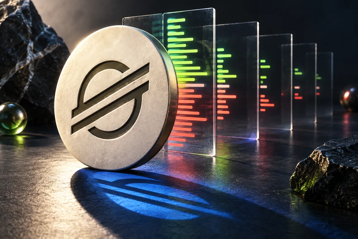 Stellar lumen emblem in front of transparent layers of bid and ask marks, showing the difference between a visible quote and deeper order capacity.